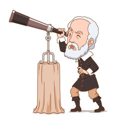 Cartoon character of Galileo the astronomer. - obrazy, fototapety, plakaty