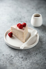 Homemade crepes cake with raspberry cream