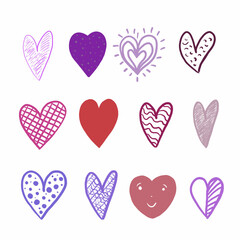 Bright illustration with hearts in the style of doodle. Valentine's Day poster. Colorful designs for print, clothing and interior decor.