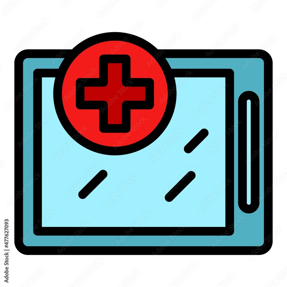 Poster tablet device plus icon. outline tablet device plus vector icon color flat isolated
