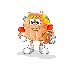 broken egg playing rugby character. cartoon mascot vector