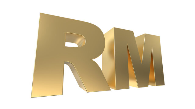 Currency symbol of Malaysia, Malaysian dollar sign in Gold - 3d rendering, 3d Illustration