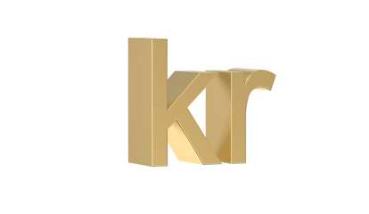 Currency symbol of Norway, Norwegian krone sign in Gold - 3d rendering, 3d Illustration