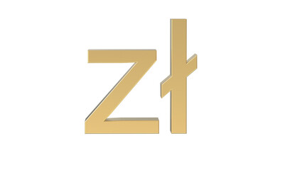 Obraz premium Currency symbol of Poland, polish zloty sign in Gold - 3d rendering, 3d Illustration