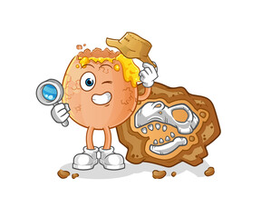 broken egg archaeologists with fossils mascot. cartoon vector