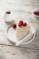 Homemade crepes cake with raspberry cream