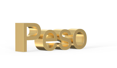Currency symbol Peso sign in Gold - 3d rendering, 3d Illustration