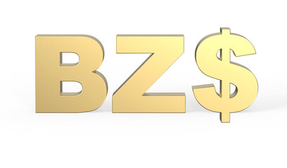 Currency symbol of Belize, Belize dollar sign in Gold - 3d rendering, 3d Illustration