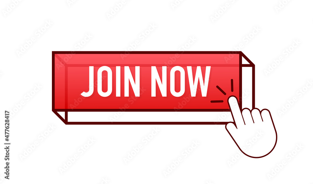 Poster modern icon with red join now button on white background for banner design. vector design. arrow ico