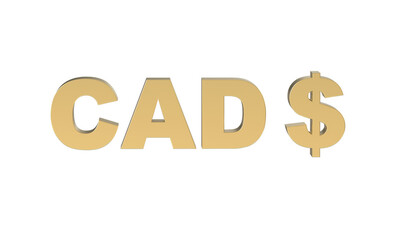 Currency symbol of Canada ,Canadian dollar sign in Gold - 3d rendering, 3d Illustration