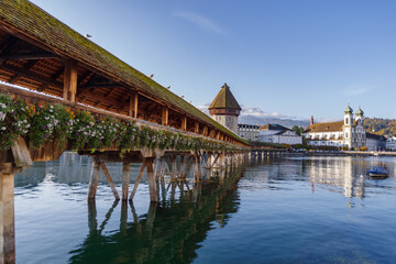 Fototapeta na wymiar Lucerne panorama view with Chapel Bridge