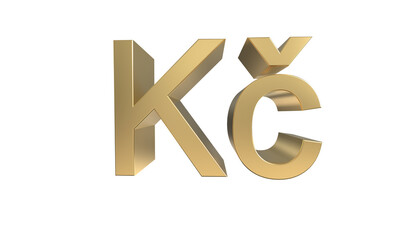 Currency symbol of Czech republic, Czech crown sign in Gold - 3d rendering, 3d Illustration 
