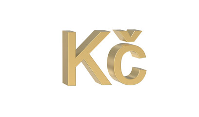 Currency symbol of Czech republic, Czech crown sign in Gold - 3d rendering, 3d Illustration 