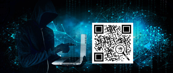 QR code and hacker with laptop