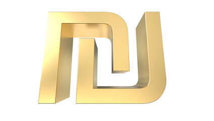 Currency symbol of Israel, Israeli new shekel sign in Gold - 3d rendering, 3d Illustration  - obrazy, fototapety, plakaty