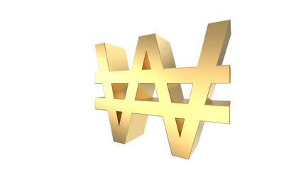 Currency symbol of north Korea in Gold - 3d rendering, 3d Illustration 