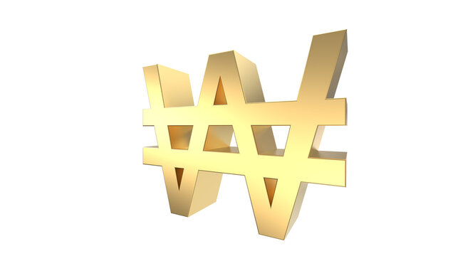 Currency symbol of north Korea in Gold - 3d rendering, 3d Illustration 