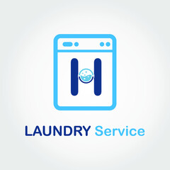 Initial H Letter with Bubble and shiny icon on the Laundry Machine for Laundry, Cloth Cleaning Washing Service Simple Minimalist Logo Template Idea