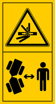 cmssn176 CombinationMachineSafetySignNew cmssn - mssn112mssn113v vertikal - Maschinenkennzeichnung 11684 . Einklemmen - Halten Sie einen sicheren Abstand zur Quetschzone ein . Knicklenkung . g11083