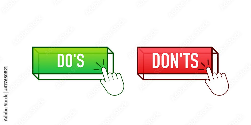 Poster do s and don ts button. flat simple thumb up symbol minimal round logotype element set. vector illus