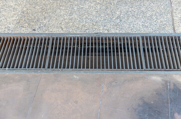 Grille drain of sewer around the street or walkway . Water recirculation system. Wastewater...