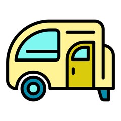 Family camp trailer icon. Outline family camp trailer vector icon color flat isolated