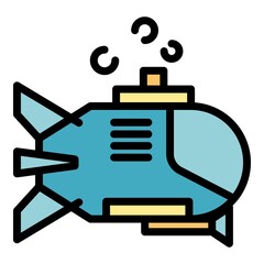 Deep bathyscaphe icon. Outline deep bathyscaphe vector icon color flat isolated