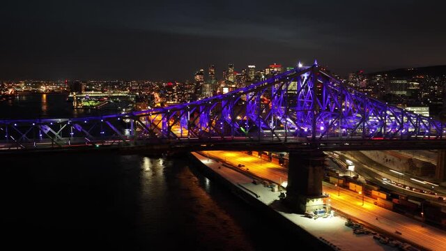 Timelapse of vehicles passing on Pont Jacques Cartier in Montreal City in the Night