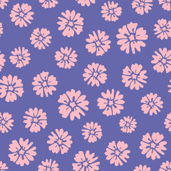 Very peri floral background. Random placed, vector ditsy seamless repeat pattern, aop, surface.