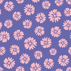 Wall murals Very peri Very peri floral background. Random placed, vector ditsy seamless repeat pattern, aop, surface.
