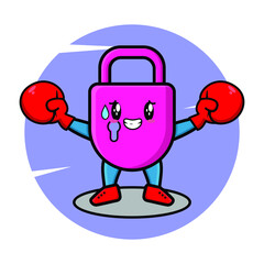 Cute Lock mascot cartoon playing sport with boxing gloves and cute stylish design for t-shirt, sticker, logo elements
