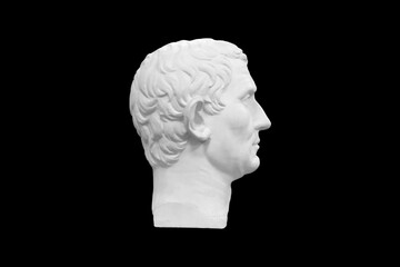 Obraz premium plaster man head isolated on black background. profile view