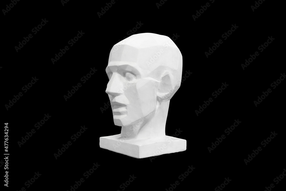 Poster angular plaster man head isolated on black background