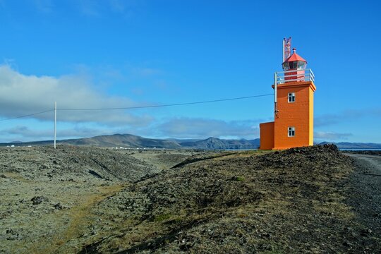 Iceland-view of Hopsnes lighthouse near Grindavik on the southern Reykjanes peninsula
