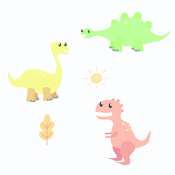 Vector set of cute dinosaur illustration. isolated on white background