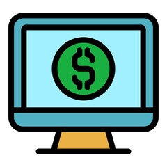 Dollar monitor icon. Outline dollar monitor vector icon color flat isolated