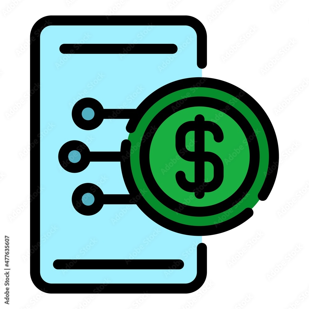 Poster mobile dollar app icon. outline mobile dollar app vector icon color flat isolated