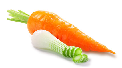 Carrot with green leek isolated