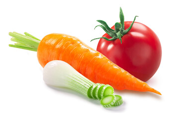 Carrot with green leek n tomato isolated