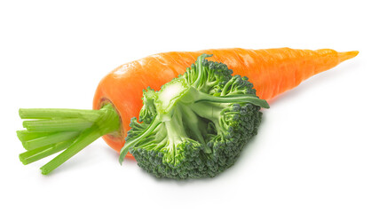 Broccoli head with fresh  carrot isolated