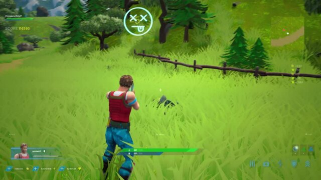 Video Game Mock-up: Gameplay 3D FPS Shooter Online Multiplayer Battle Royale. Fun Arcade with Hero Characters Running, Fighting, Shooting Guns. Championship Match Ends with Winner Celebrating Victory