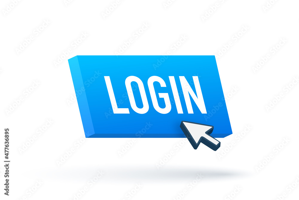 Poster blue login button. cursor icon. arrow icon. web banner. web template.