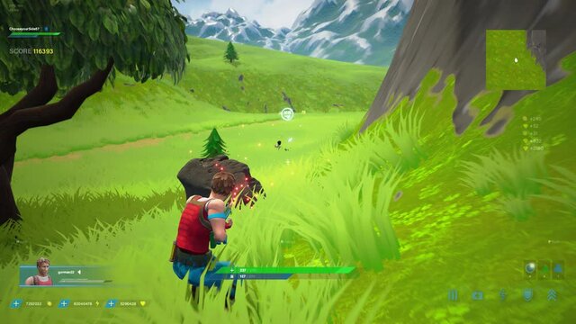 Video Game Mock-up: Gameplay 3D FPS Shooter Online Multiplayer Battle Royale. Fun Arcade with Hero Characters Running, Fighting, Shooting Guns. Championship Match Ends with Winner Celebrating Victory