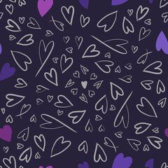 Seamless pattern with hearts in the style of doodle. Valentine's Day texture. Colorful designs for print, clothing and interior decor.