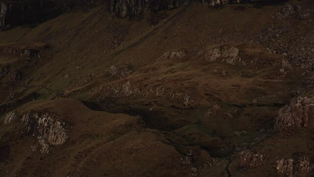 Aerial view of the Quiraing and surrounding areas in Isle of Skye, Autumn 2021