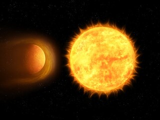 Star attracts the planet. Got exoplanet orbiting too close to its star. Evaporation of the planetary atmosphere into space.