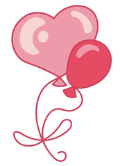 
Vector drawing of a pink heart-shaped balloon and red round balloon tied together. Romantic cartoon illustration for Valentine's Day.