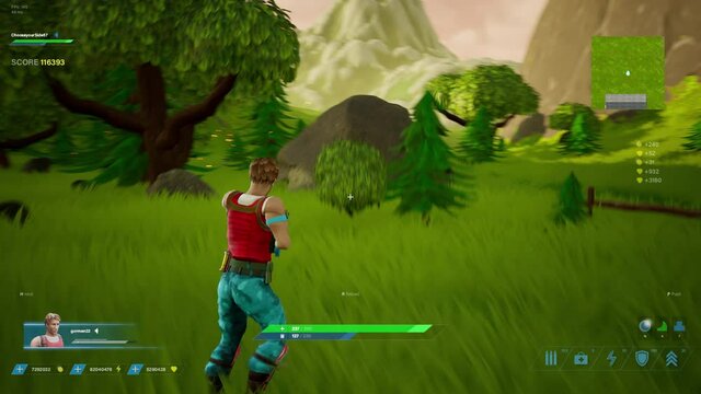 Looped Video Game Mock-up Concept: Game play 3D Third Person Shooter Online Multiplayer Battle Royale. Fun Tactical Arcade with Hero Characters Running, Fighting, Shooting Guns. Cyber Championship
