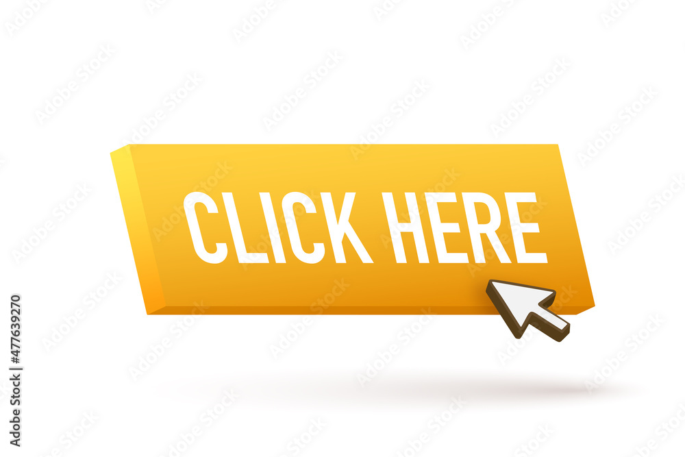 Poster yellow click here on white background. digital download. click here vector web button.