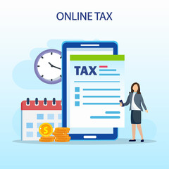 Online Tax Payment, pay season, tax time Concept. Flat vector template style Suitable for Web Landing Pages.